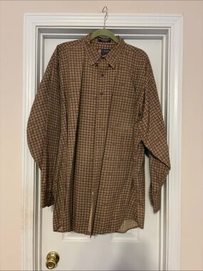 Ralph Lauren Chaps 2XLT Men's Brown Checked Dress‎ Shirt